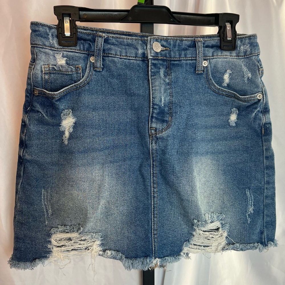 Wild Fable Distressed Denim Mini Skirt, size 10
